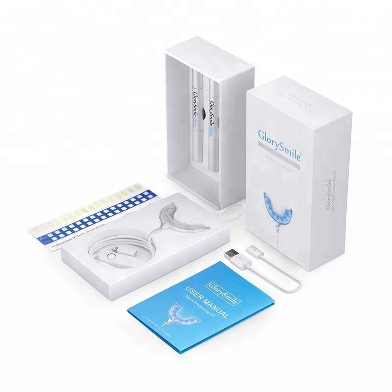 Kit Albirea Dintilor, Glory Smile, fara Peroxid, 3x Creioane 4ml, Lampa UV, Mulaje Incluse, Conectare USB