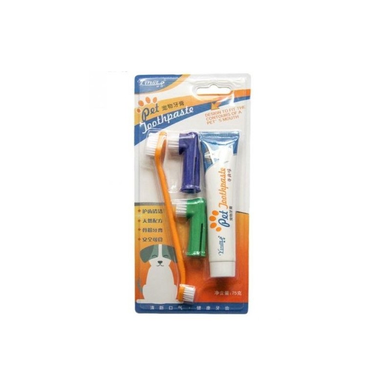 Set Igiena Orala Animale, Yingte, pentru Catei, Pisici, 3x Periute Dinti, Pasta de Dinti 75gr