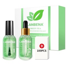 Set Curatare Pori, LANBENA, 3-in-1, Curatare Profunda, pentru Puncte Negre, Pori, Efect Netezire, cu Ceai Verde, 17ml