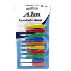Set of 10 Interdental Brushes, AIM, Effective Cleaning Between Teeth, Dental Braces, Various Colors and Sizes