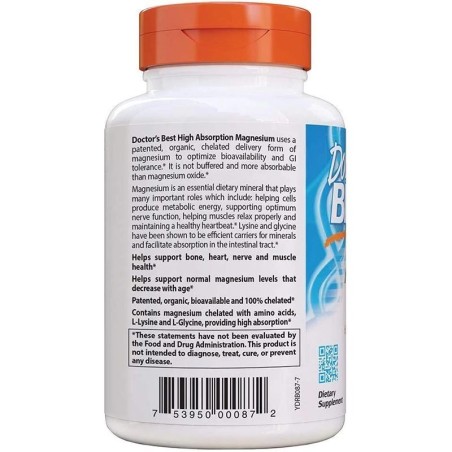 Magneziu, Doctor's Best, 100% Chelat, Absorbtie Rapida, pentru Sistem Osos, Cardiovascular, Muscular, Nervos, 100mg, 240tb