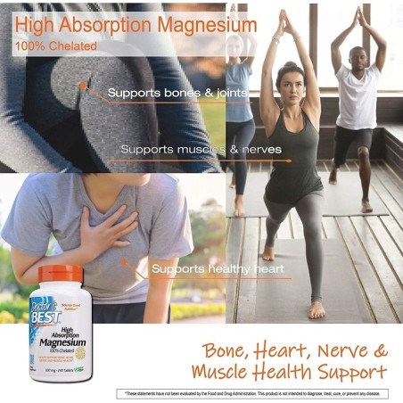 Magneziu, Doctor's Best, 100% Chelat, Absorbtie Rapida, pentru Sistem Osos, Cardiovascular, Muscular, Nervos, 100mg, 240tb