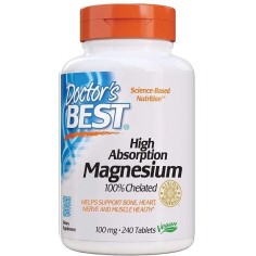 Magneziu, Doctor's Best, 100% Chelat, Absorbtie Rapida, pentru Sistem Osos, Cardiovascular, Muscular, Nervos, 100mg, 240tb