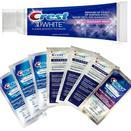 Set 7x Benzi Albirea Dintilor si Pasta de Dinti, Crest 3D White, Radiant Mint, Rezultate Profesionale in 7 Zile