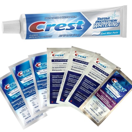 Set 7x Benzi Albirea Dintilor si Pasta de Dinti, Crest 3D White, Tartar Protection Whitening, Rezultate Profesionale in 7 Zile