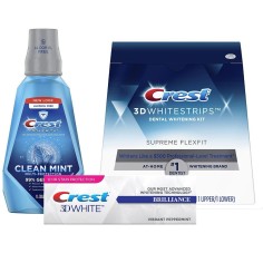 Set of 21x Teeth Whitening Strips, Crest 3D White, Supreme Bright, 1x Toothpaste, 110gr, 1x Mouthwash, 1000ml