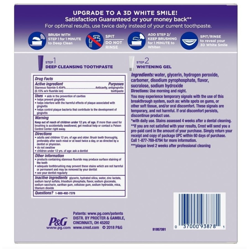 Set 2x Paste de Dinti, Crest, Brilliance, Sistem Albire Dintilor in 2 Pasi, 178gr