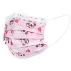 Set 50x Masti Copii, de Unica Folosinta, 3 pliuri, 3 straturi, cu Clema fixare nas, Roz Panda