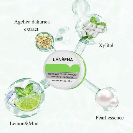 Pudra Albirea Dintilor, Lanbena, Ingrediente Naturale, Aroma Citrice si Menta, 55gr