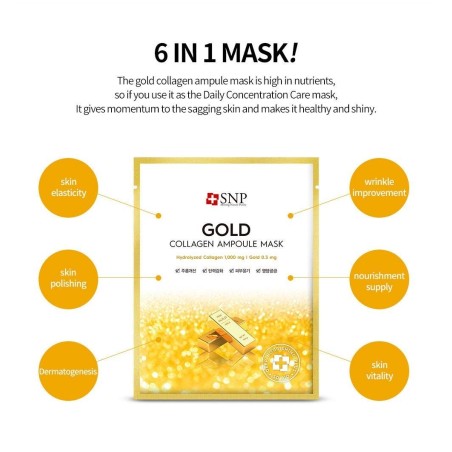 Masca Ingrijire Fata, SNP, Gold Collagen Ampoule, cu Colagen de Aur, Efect Anti-Imbatranire, 27ml