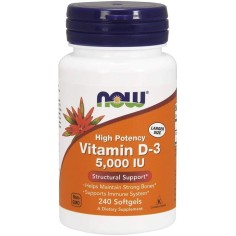 Vitamina D3, NOW Foods, Absorbtie Rapida, Intareste Sistemul Imunitar si Osos, 125mcg / 5.000 IU / portie, 240 capsule