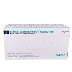 Cutie 100x Manusi Nitril, Serix, Medicale, de Unica Folosinta, Texturate, Nepudrate, Albastre 2