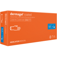Box of 100x Latex Gloves, Mercator Medical, Dermagel, Medical, Single Use, Powder Free, Allergen Free, Cream