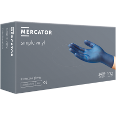 Box of 100x Vinyl Gloves, Mercator, Single Use, Powder Free, Allergen Free, Blue