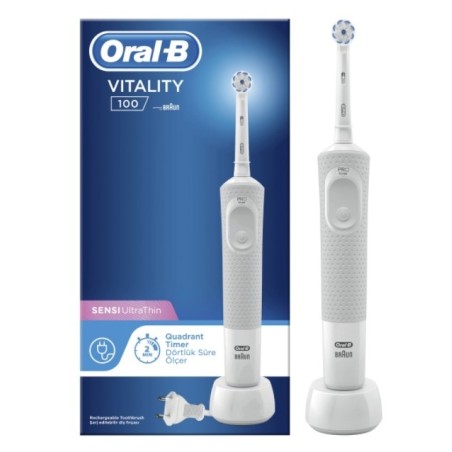 Periuta Electrica, ORAL-B, 3D White, Vitality, D100, Sensi Ultra Thin, Timer 2 Minute, 7600 rotatii / min