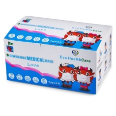 Set 50x Masti Copii, de Unica Folosinta, Medicale, Tip II R, Nesterile, 3 pliuri, 3 straturi, cu Clema fixare nas, model Love 2