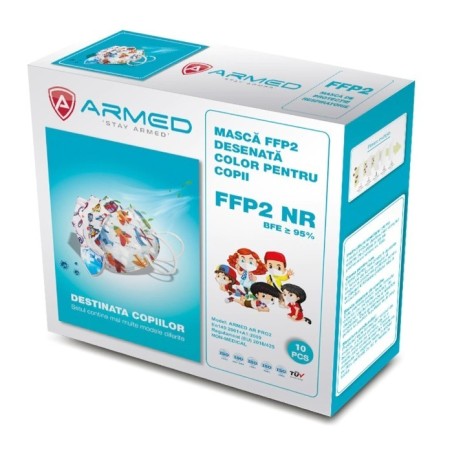 Set 10x Masti FFP2 pentru Copii, Armed, Filtrare Bacteriana, Clema Nas, Mix 4 Modele, Fete si Baieti, 2-6 Ani