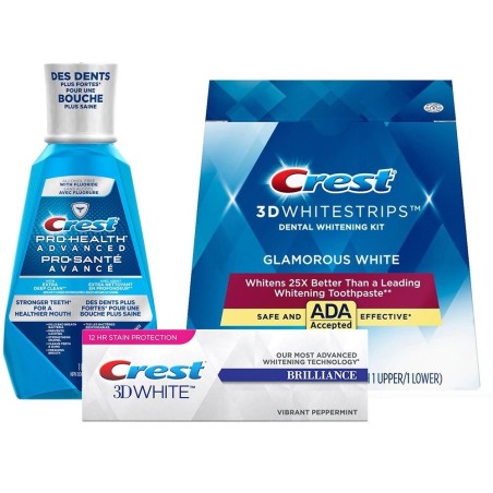 Set 14x Benzi Albirea Dintilor, Crest 3D White, Glamorous White, 1x Pasta de Dinti 110gr, 1x Apa de Gura 1000ml
