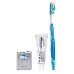 Oral Hygiene Set, Crest, 3D White, Brilliance, Oral-B Brush, Crest Paste 24gr, Glide Dental Floss 4m