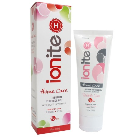 Gel Fluorizare, Ionite, Aroma Bubble Gum, cu Xylitol si Vitamina E, Fara Gluten, Fluorura de Sodiu Neutra 1.1%, Tub 122gr