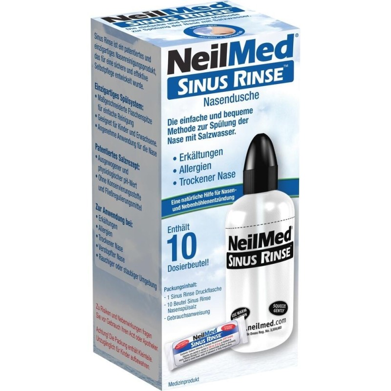 Set Irigator Nazal si Solutie Salina, Neilmed, Sinus Rinse, Curatare Sinusuri, Decongestie Nazala, 240ml, 10 plicuri (2.4gr)
