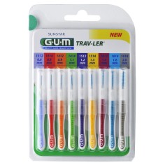 Set of 9 Interdental Brushes, GUM, Trav-Ler, Effective Cleaning in Various Sizes