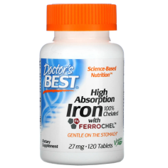 Supliment Alimentar, Doctor's Best, Absorbtie Rapida, Fier Chelat, Vegetarian, Fara Gluten si Soia, 120 tablete