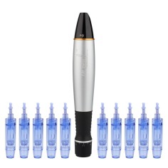 Facial massage device, Dermapen, 10 spare heads with 12 titanium needles, Dr.Pen Ultima A1-C, For skin regeneration, Black/Grey