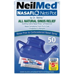 Irigator Nazal, NeilMed, Neti Pot, Forma Compacta, Curatare Sinusuri, Decongestie Nazala, 50 plicuri (2.4gr)