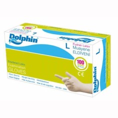 Box of 100x Latex Examination Gloves, Dolphin, Disposable, Textured, Lightly Powdered, Size L