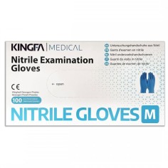 Box of 100x Nitrile Gloves, Kingfa, Medical, Single Use, Textured, Powder Free, Blue, Size M