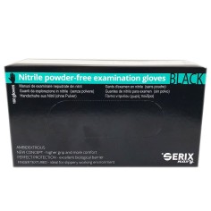 Box of 100x Nitrile Gloves, Serix, Medical, Single Use, Textured, Powder Free, Black, Size L