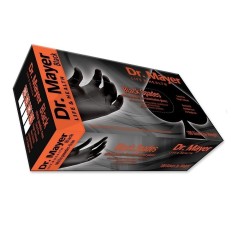 Box of 100x Nitrile Gloves, Dr. Mayer, Black Spades, Single Use, Textured, Powder Free, Black, Size S