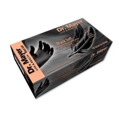 Box of 100x Nitrile Gloves, Dr. Mayer, Black Soft, Single Use, Textured, Powder Free, Black, Size XS
