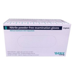 Box of 100x Nitrile Gloves, Serix, Medical, Single Use, Textured, Powder Free, Blue, Size S