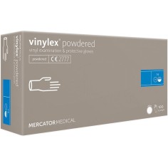 Box of 100x Vinyl Gloves, Mercator, Vinylex, Single Use, Allergen Free, Semi-Transparent, Slightly Powdered, Size L