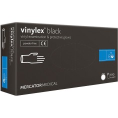 Box of 100x Vinyl Gloves, Mercator, Vinylex, Single Use, Allergen Free, Black, Powder Free, Size XL