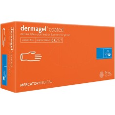 Box of 100x Latex Gloves, Mercator Medical, Dermagel, Strong Adherence, Allergen Free, Powder Free, White, S