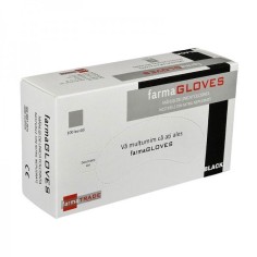 Box of 100x Nitrile Gloves, Farma Gloves, Textured, Powder Free, Black, Size L
