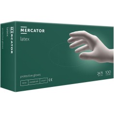 Box of 100x Latex Gloves, Mercator Medical, Simple, Single Use, Textured, Powdered, White, Size XS