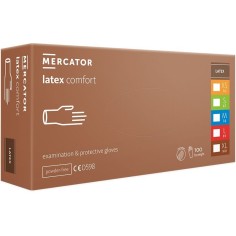 Box of 100x Latex Gloves, Mercator Medical Comfort, Single Use, Textured, Powder Free, White, Size S
