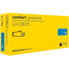 Box of 100x Latex Gloves, Mercator Medical, Comfort, Single Use, Textured, Lightly Powdered, White, Size L