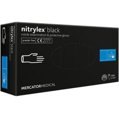 Box of 100x Nitrile Gloves, Mercator Medical, Nitrylex, Textured, Powder-free, Black, Size L