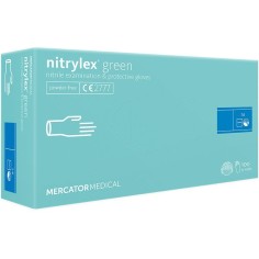 Box of 100x Nitrile Gloves, Mercator Medical, Nitrylex, Textured, Powder Free, Green, Size S