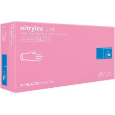 Box of 100x Nitrile Gloves, Mercator Medical, Nitrylex, Textured, Powder-free, Pink, Size M