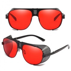 Ochelari de Soare, Zamo, Wesley, Protectie UV400, Lentile Policarbonat, Model Steampunk, Negru cu Rosu