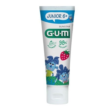 Pasta de Dinti Gel, Gum, Junior, pentru Intarirea Smaltului, Impotriva Cariilor, Varsta 6+, cu Fluor, Aroma Tutti Frutti, 50ml