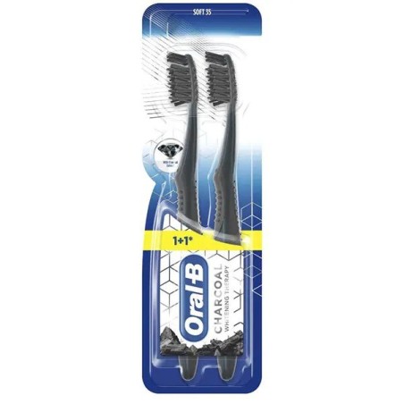 Set 2x Periute de Dinti, Oral-B, CrossAction cu Carbune Activ, Albeste Dintii in Mod Natural, Soft