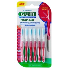 Set of 6 Interdental Brushes, GUM, Trav-Ler, for Deep Cleaning, Treated with Chlorhexidine, 1.4 mm