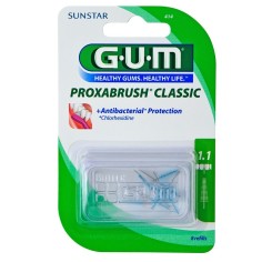 Set of 8 Interdental Brushes, GUM, ProxaBrush, for Deep Cleaning, Treated with Chlorhexidine, 1.1mm
